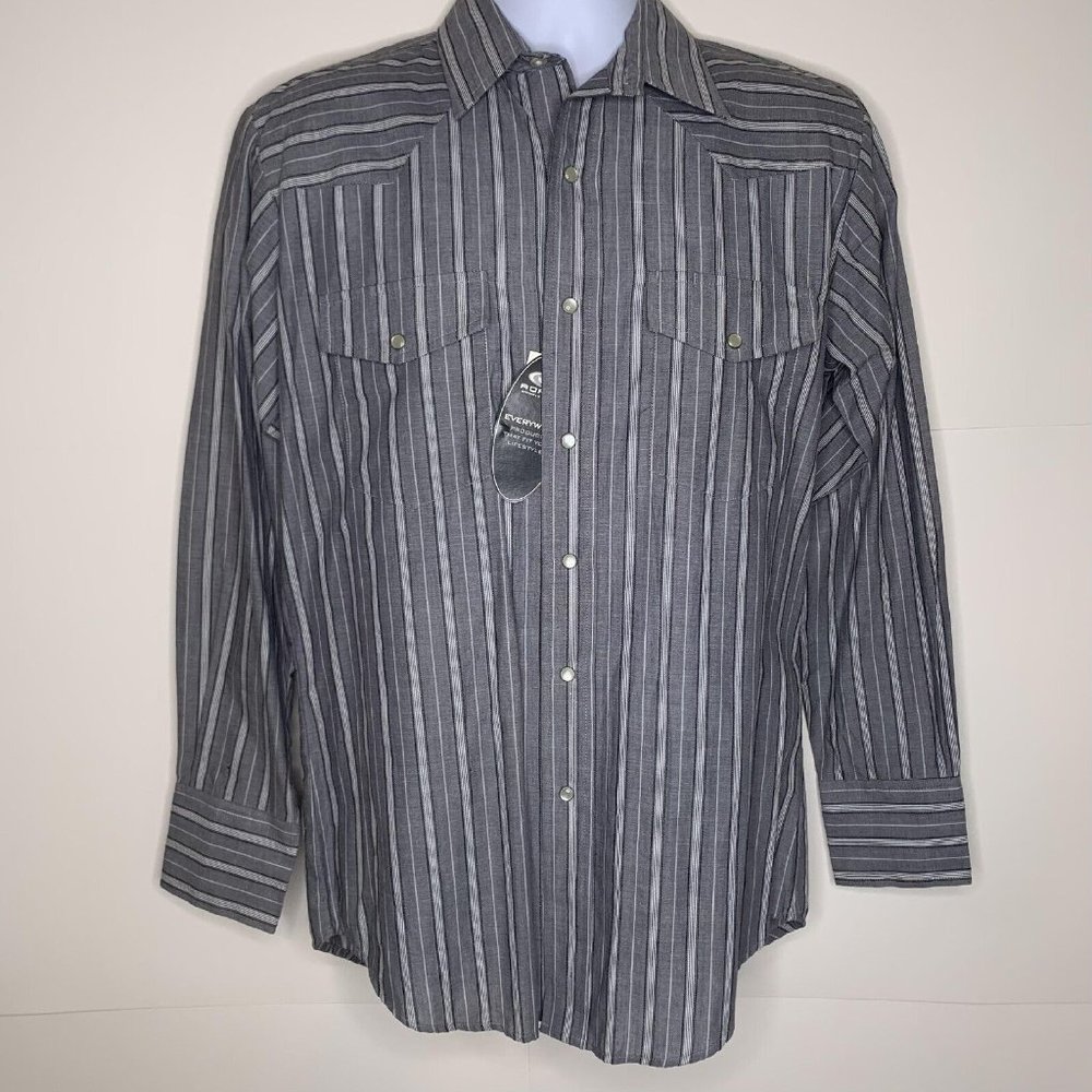 NWT Roper Men's Western Pearl-Snap Long-Sleeve Premium Striped Shirt- SMALL Gray